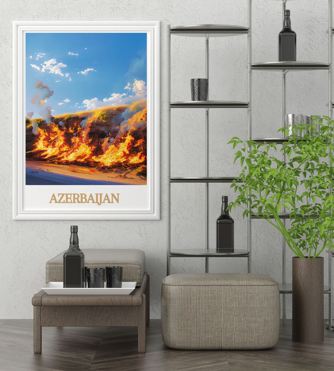 Azerbaijan Yanar Dag Eternal Flames on Burning Hillside Poster - Image 4