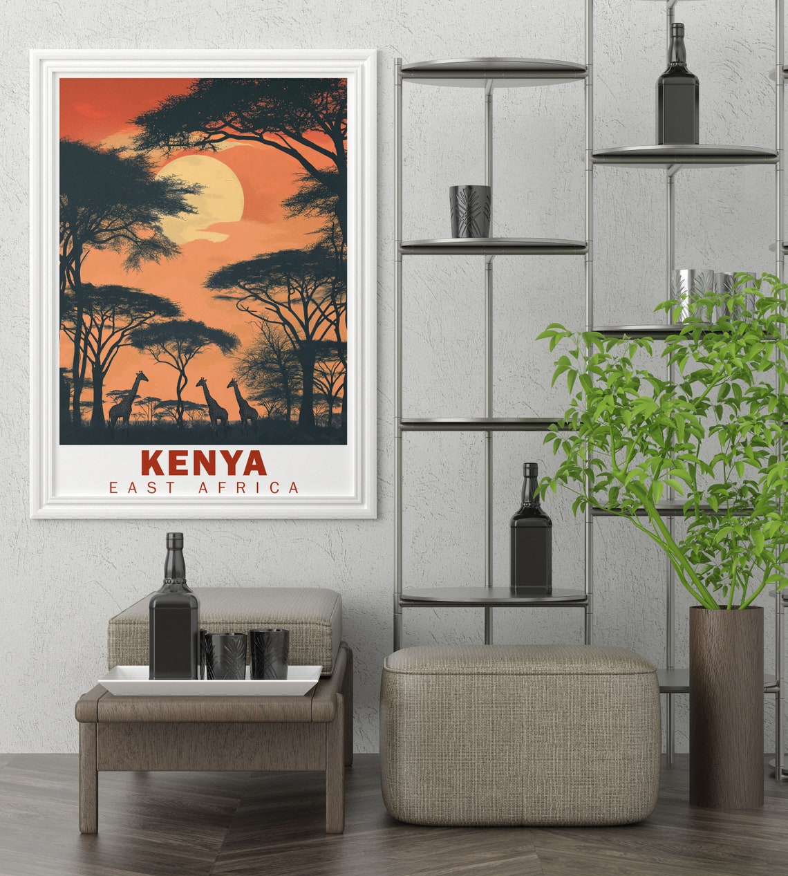 Kenya East Africa Giraffes Under An Orange Safari Sunset Poster - Image 2