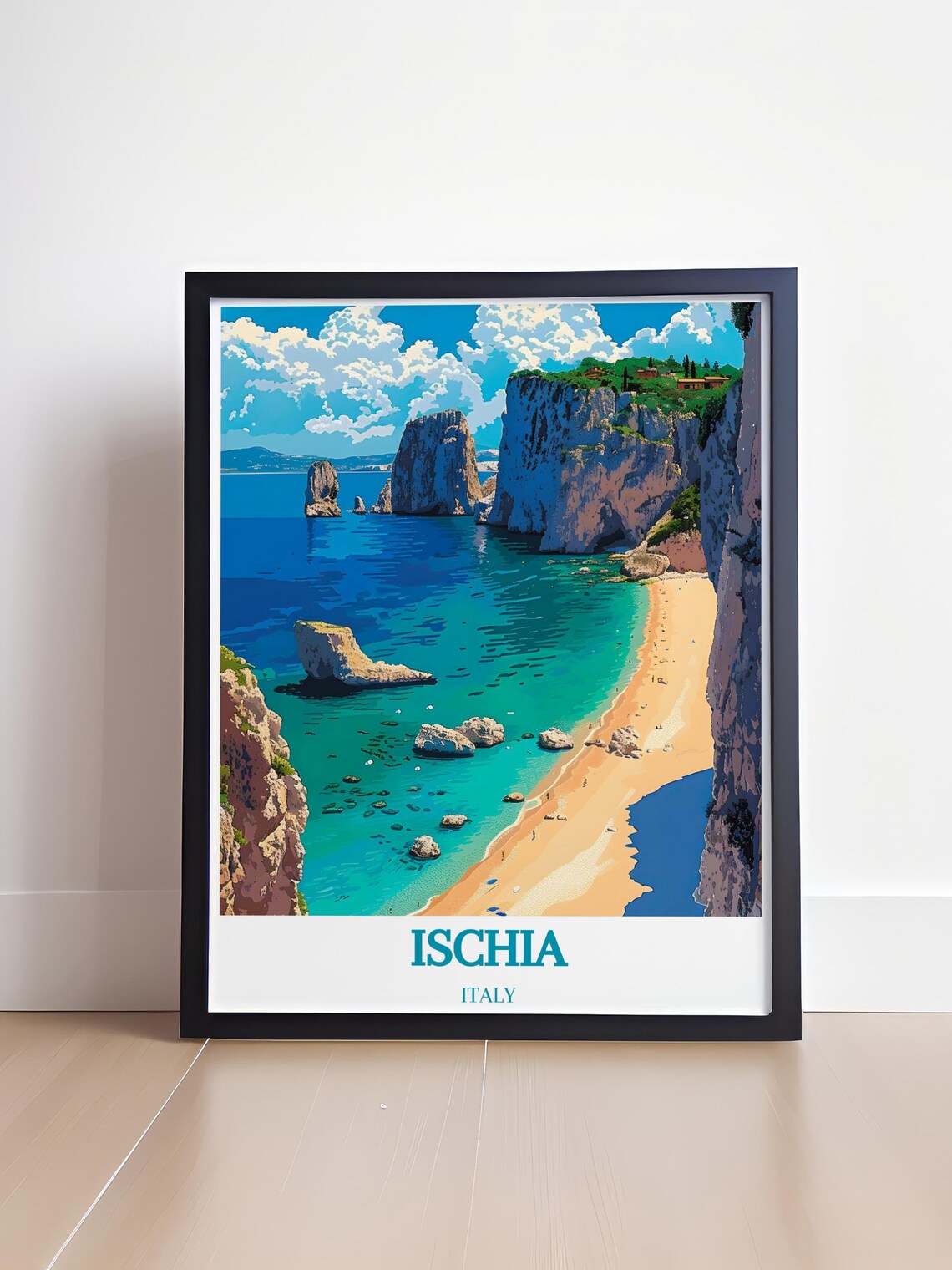 Ischia Italy Turquoise Coast Sea Cliffs Secluded Beach Travel Poster - Image 4