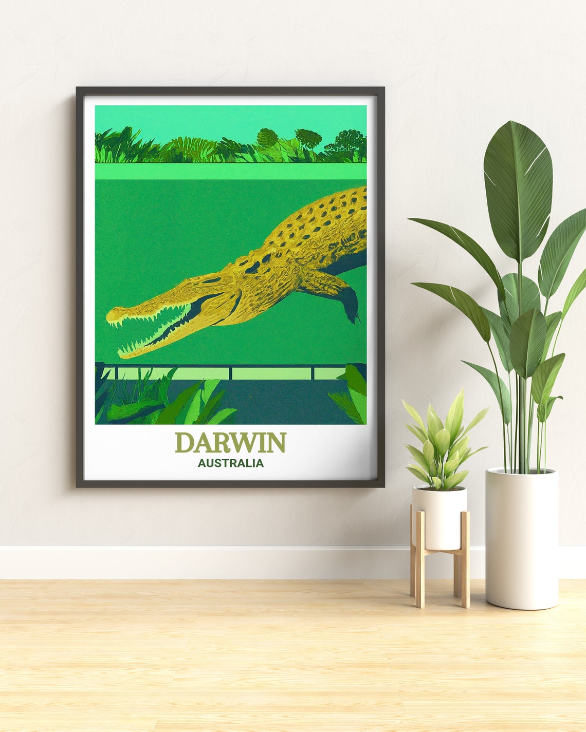 Darwin Australia Saltwater Crocodile Vivid Green Retro Art Poster - Image 3