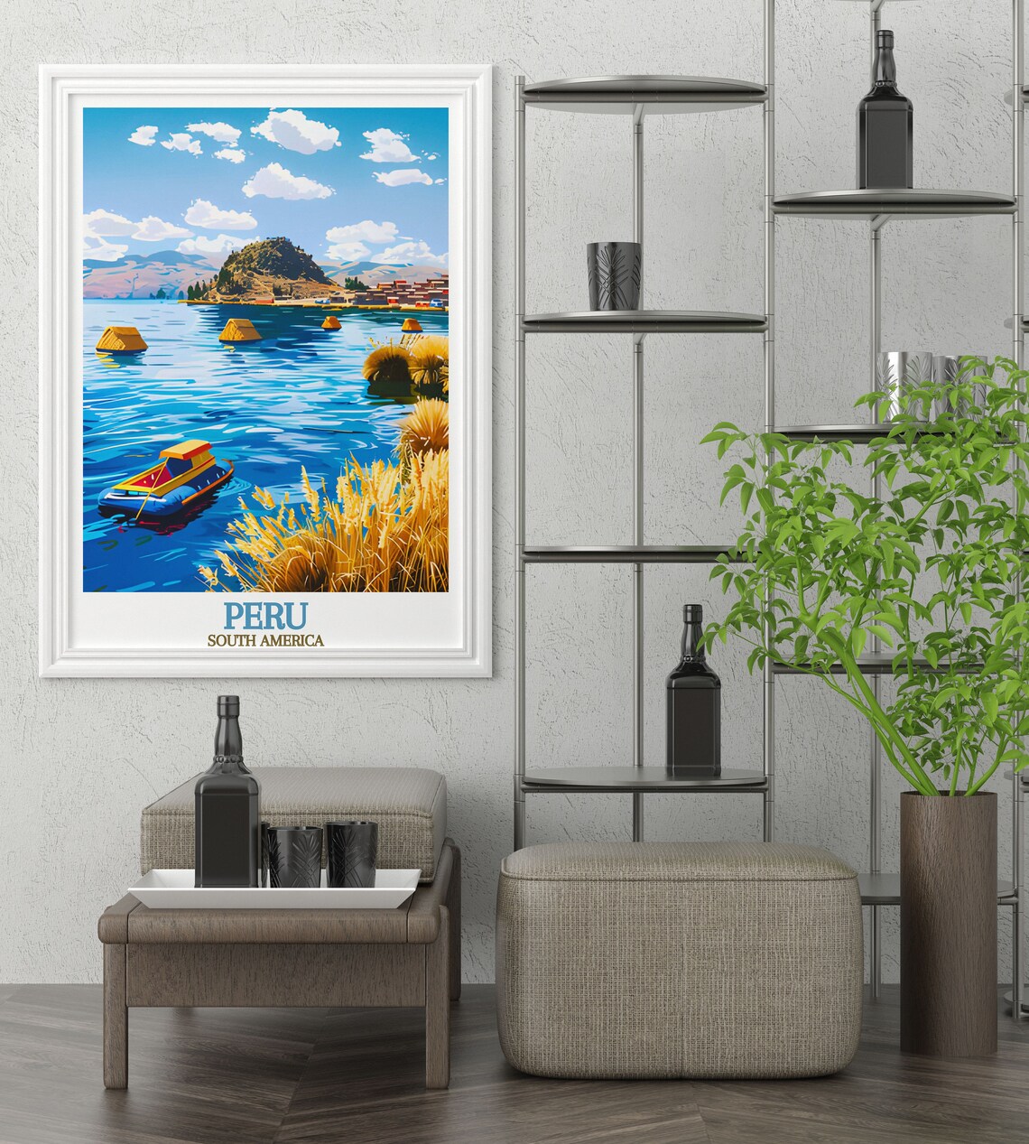 Lake Titicaca Reed Boats Uros Island Hill Blue Water Peru Andes Poster - Image 2