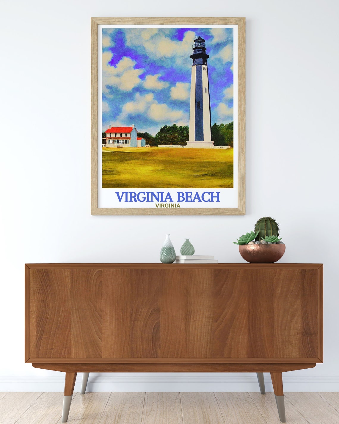 Virginia Beach Cape Henry Lighthouse Watercolor Travel Poster - Image 2