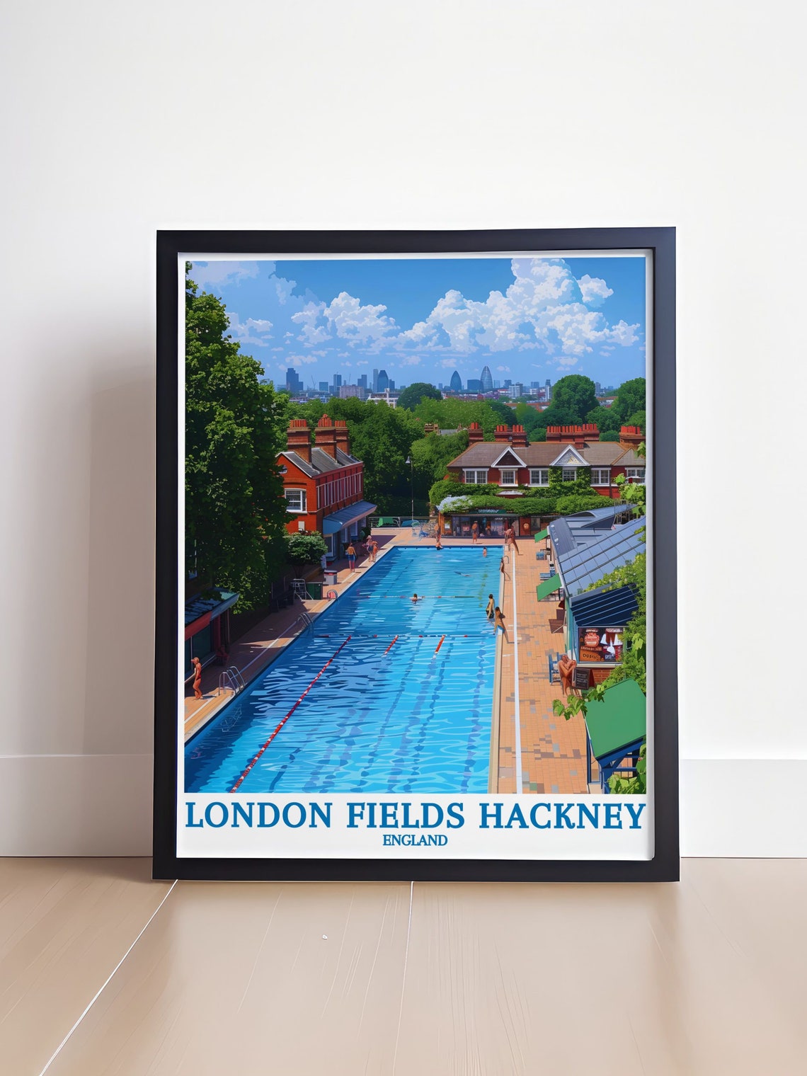London Fields Hackney Outdoor Lido Pool Summer Day Travel Poster - Image 4