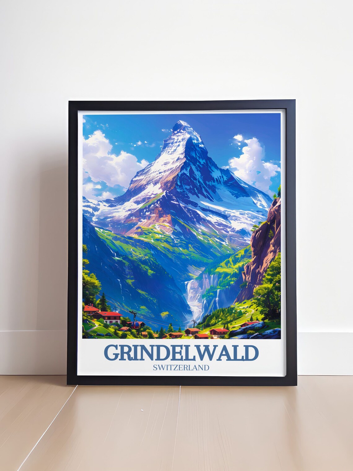 Grindelwald Village Cable Car Alpine Peaks Switzerland Travel Poster - Image 4
