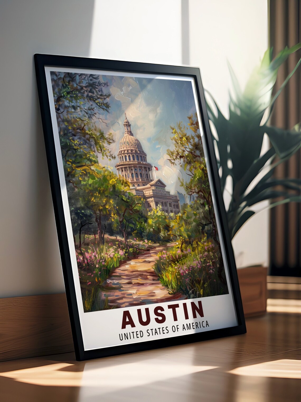 Austin Texas State Capitol Vintage Painting City Travel Poster - Image 3