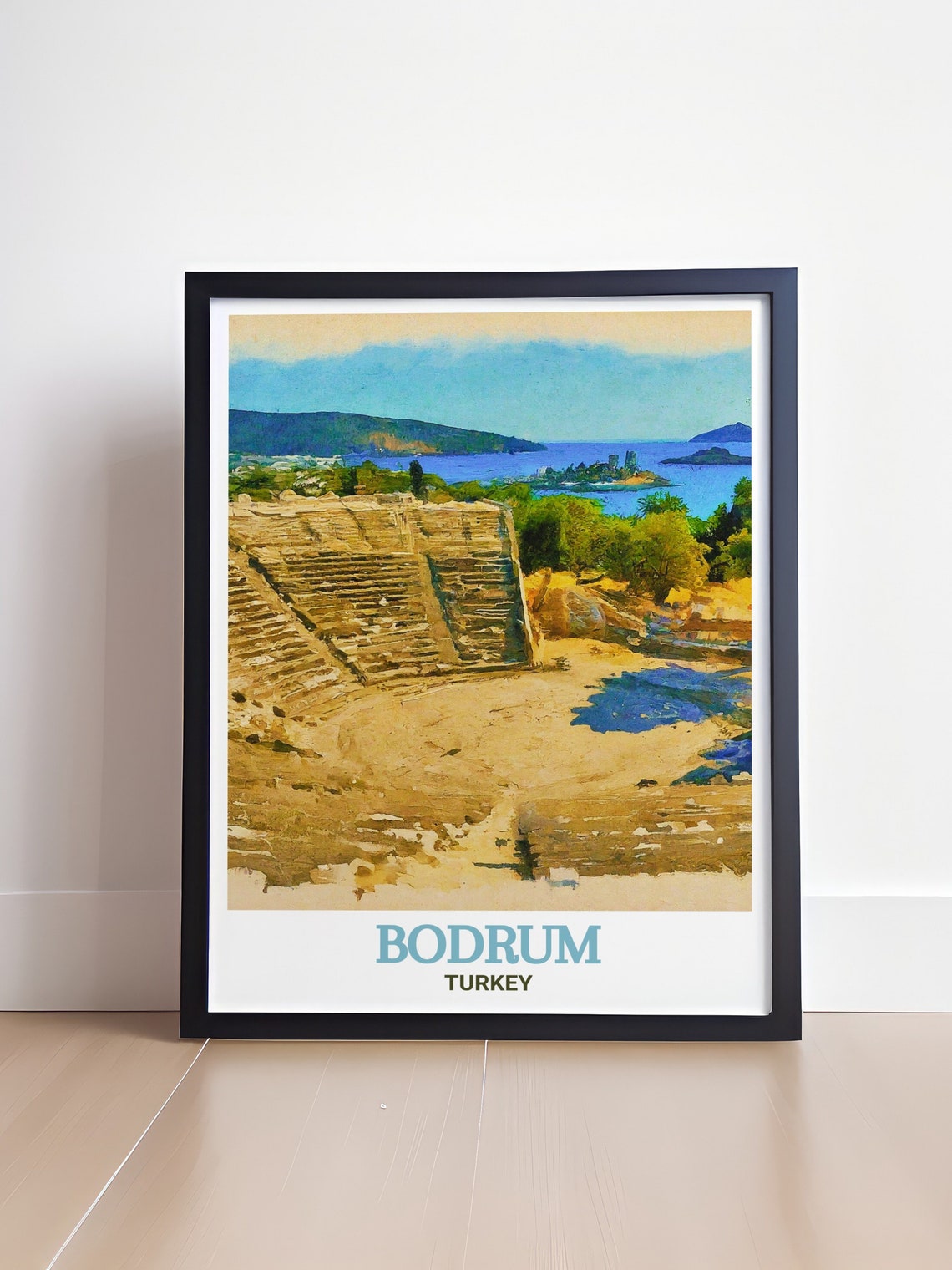 Bodrum Turkey Ancient Amphitheatre Sea View Watercolor Travel Poster - Image 4