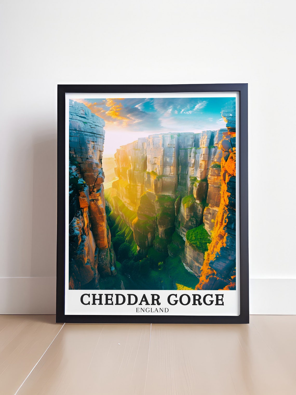 Cheddar Gorge England Sunset Golden Cliffs Canyon Travel Poster - Image 4