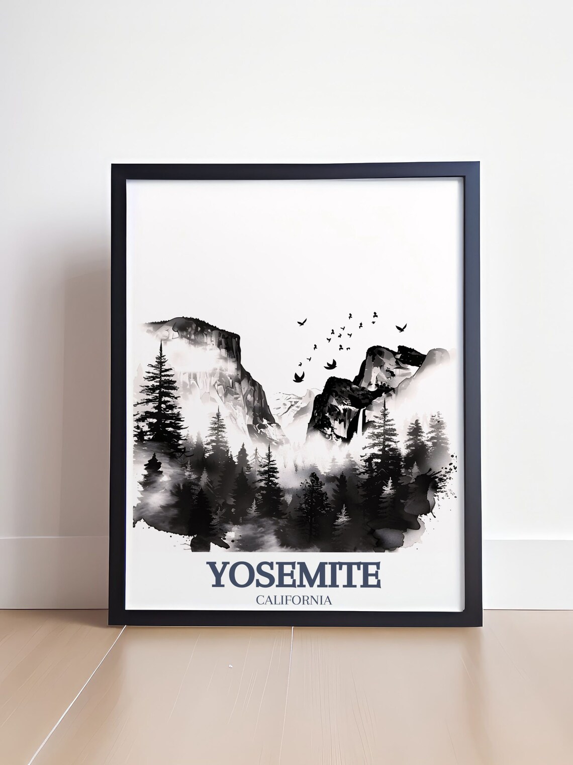 Yosemite California Black Ink Wash El Capitan Valley Travel Poster - Image 4