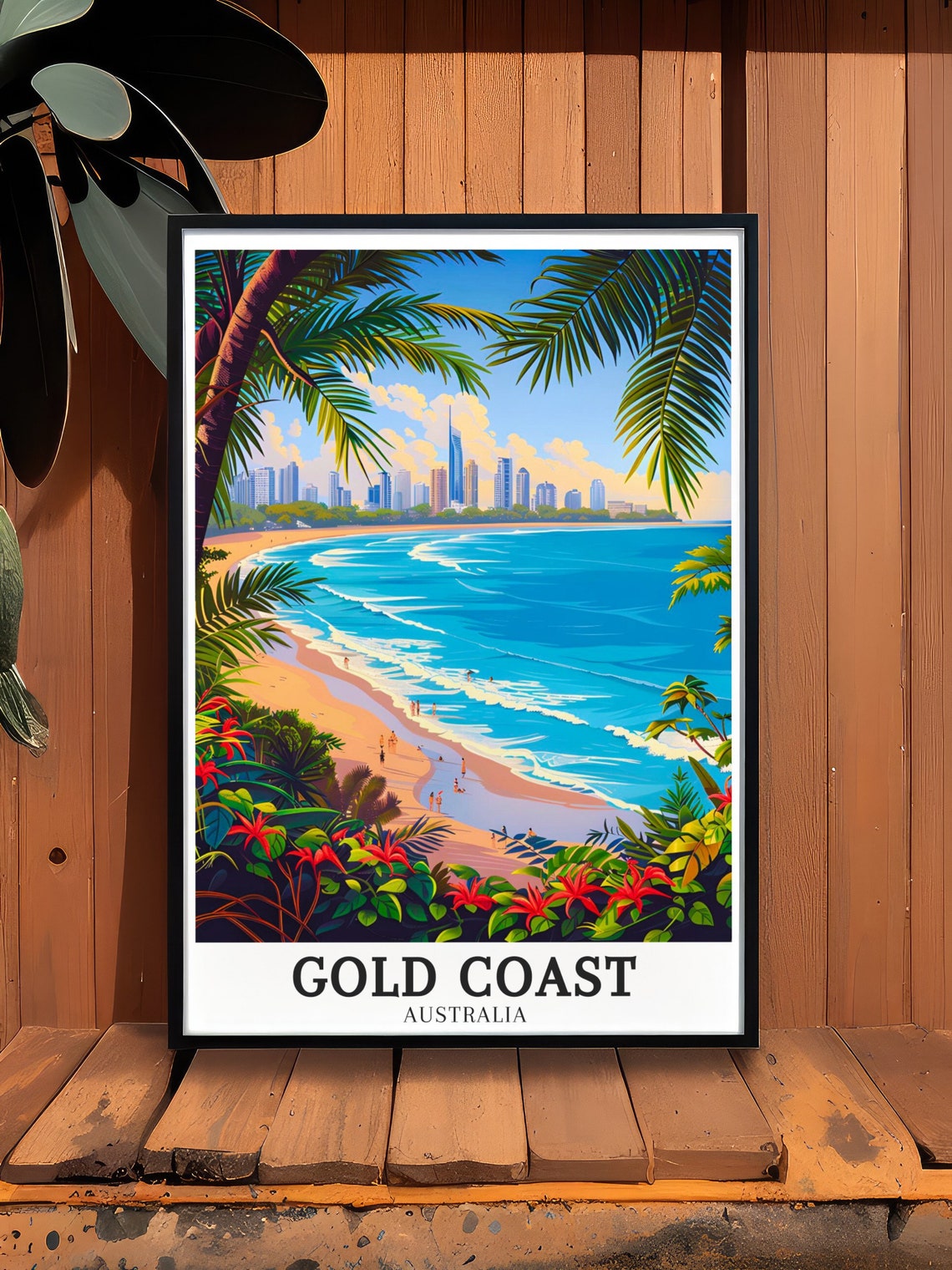 Gold Coast Australia Tropical Beach Palm Framed Seaside Poster - Image 2