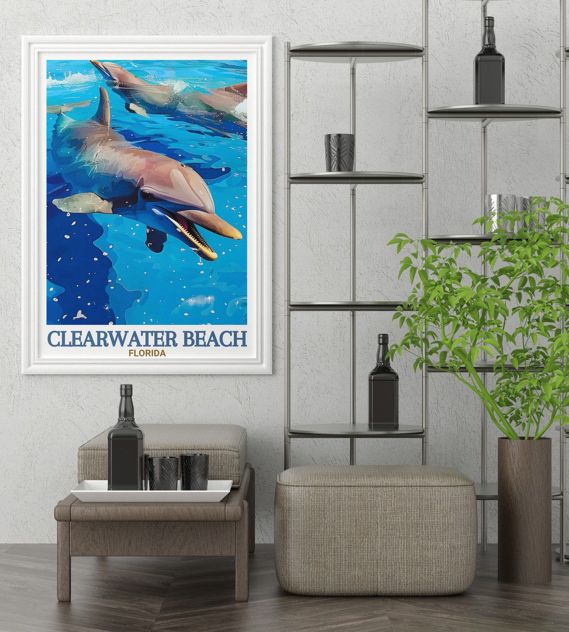 Clearwater Beach Florida Dolphins Turquoise Water Travel Poster - Image 3