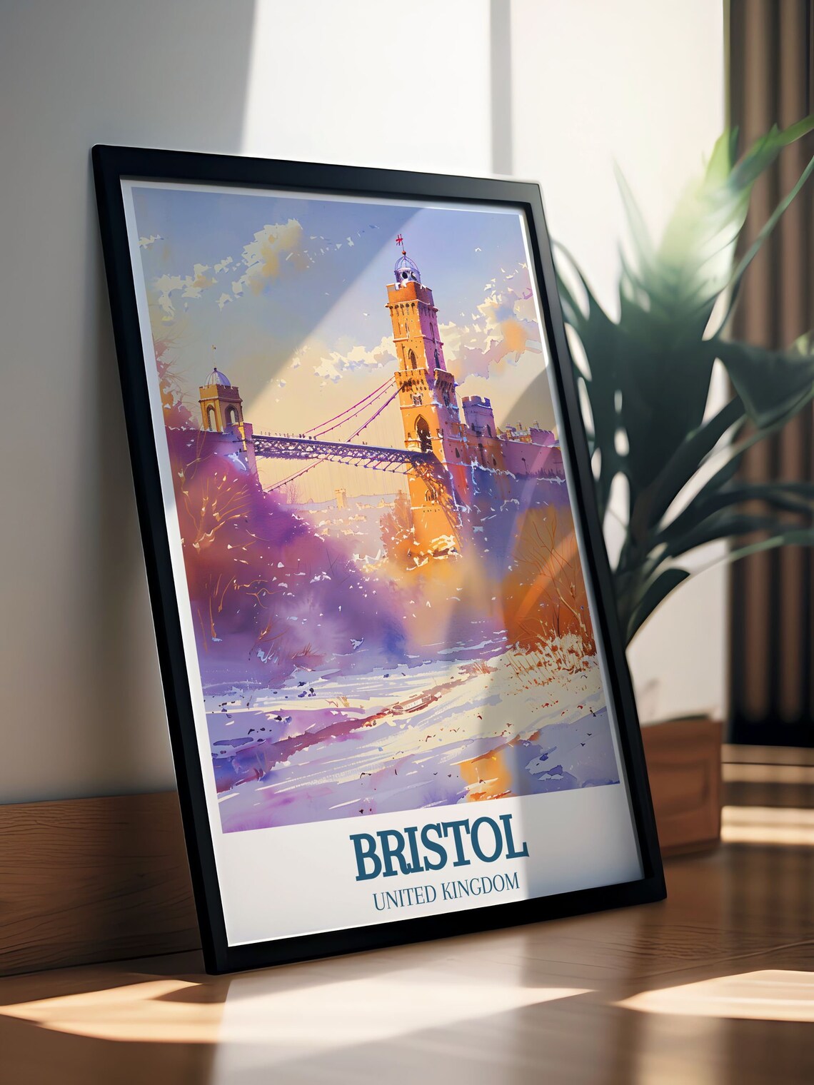 Bristol Winter Watercolor Suspension Bridge Over The Avon Poster - Image 3