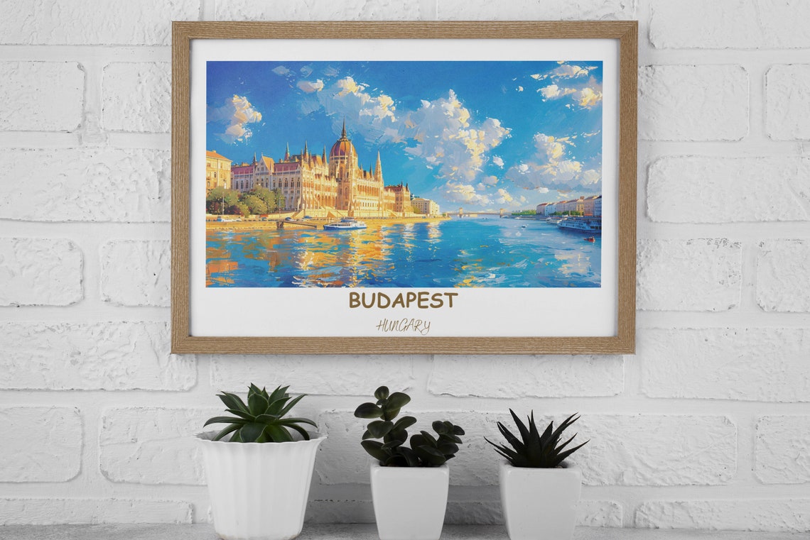 Budapest Hungary Parliament Danube Riverfront Golden Sky Travel Poster - Image 3