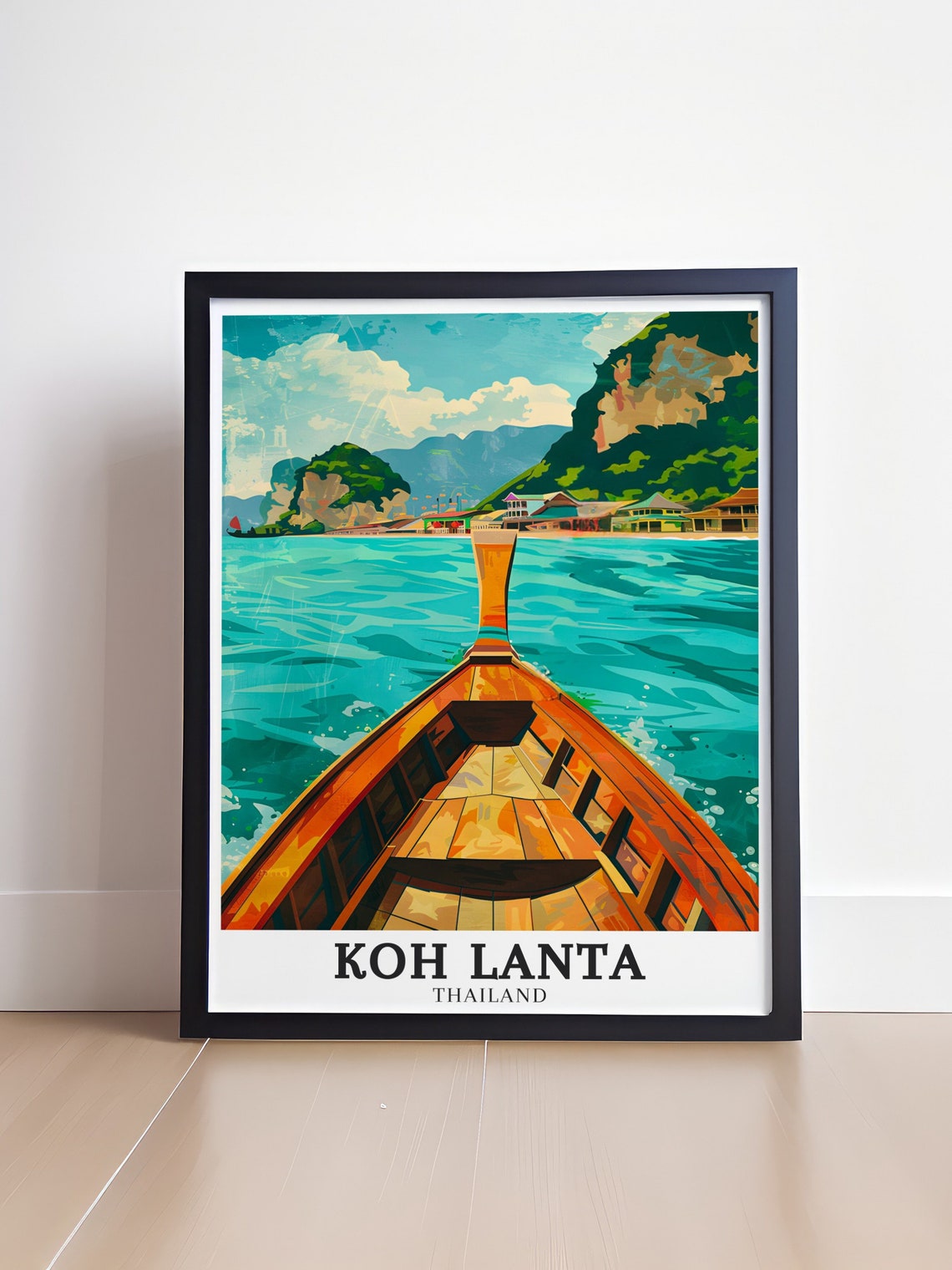 Koh Lanta Thailand Longtail Boat Turquoise Sea Cliffs Poster - Image 4