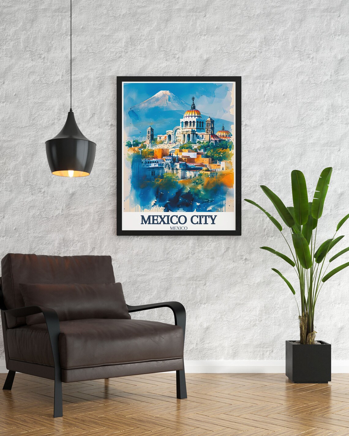Mexico City Mexico Cathedral Watercolor Volcano View Travel Poster - Image 2