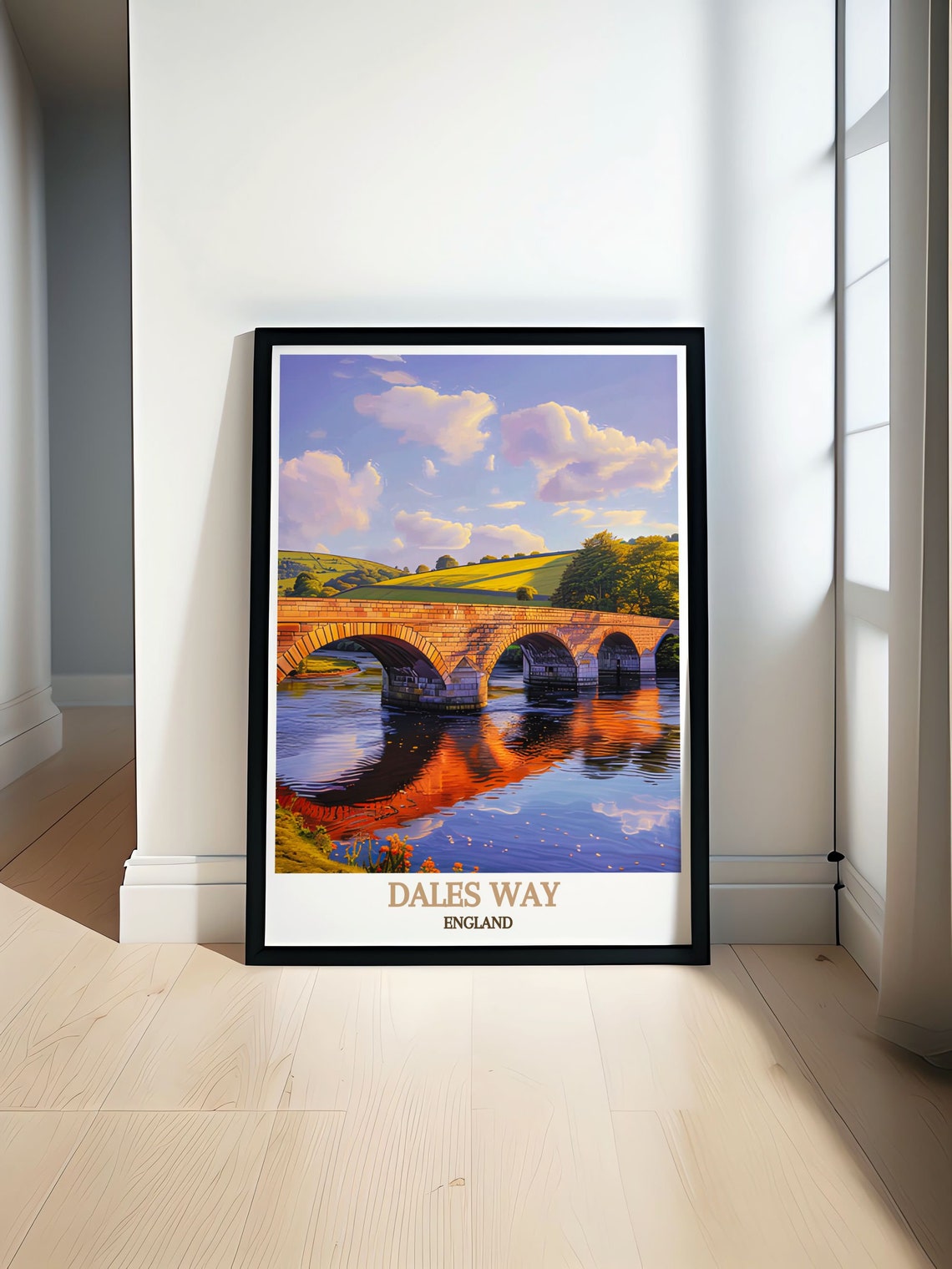 Dales Way England Stone Arch Bridge Sunset River Scene Poster