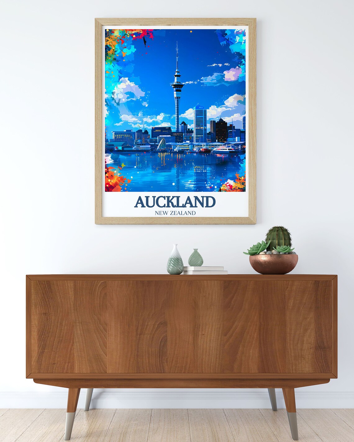 Auckland New Zealand Skyline Poster With Sky Tower At Night In Blue - Image 3