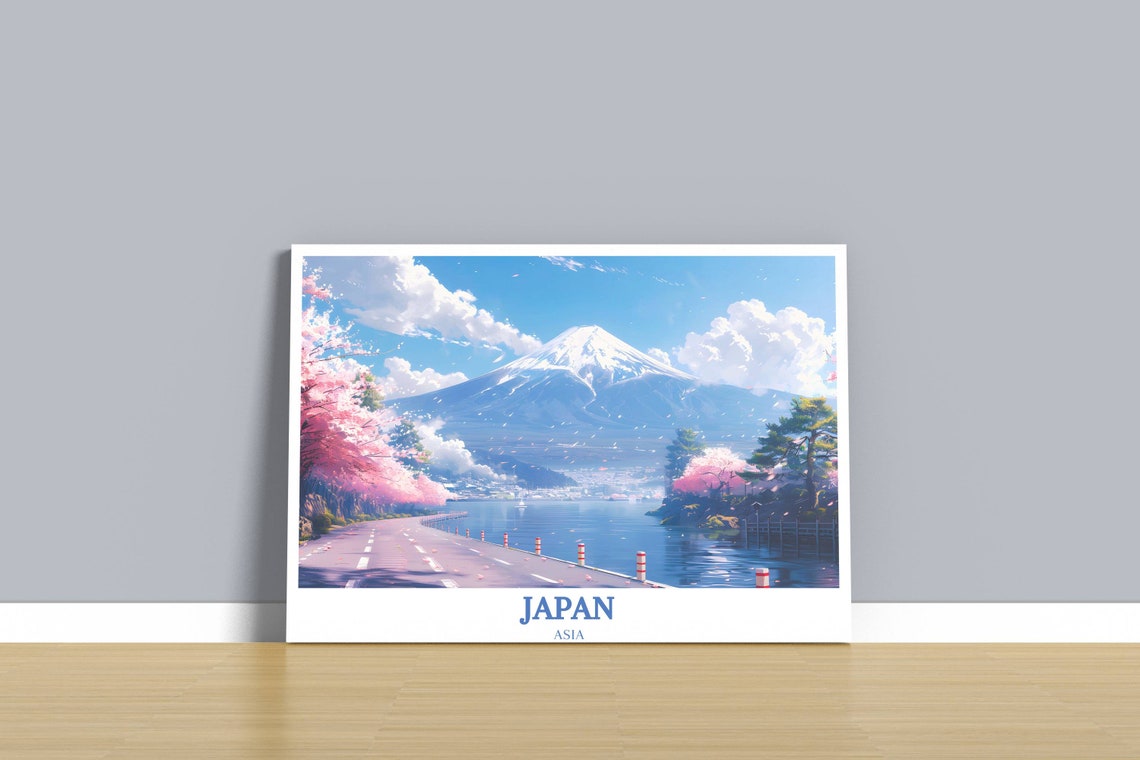 Mount Fuji Japan Cherry Blossom Lakeside Scenic Travel Poster - Image 4