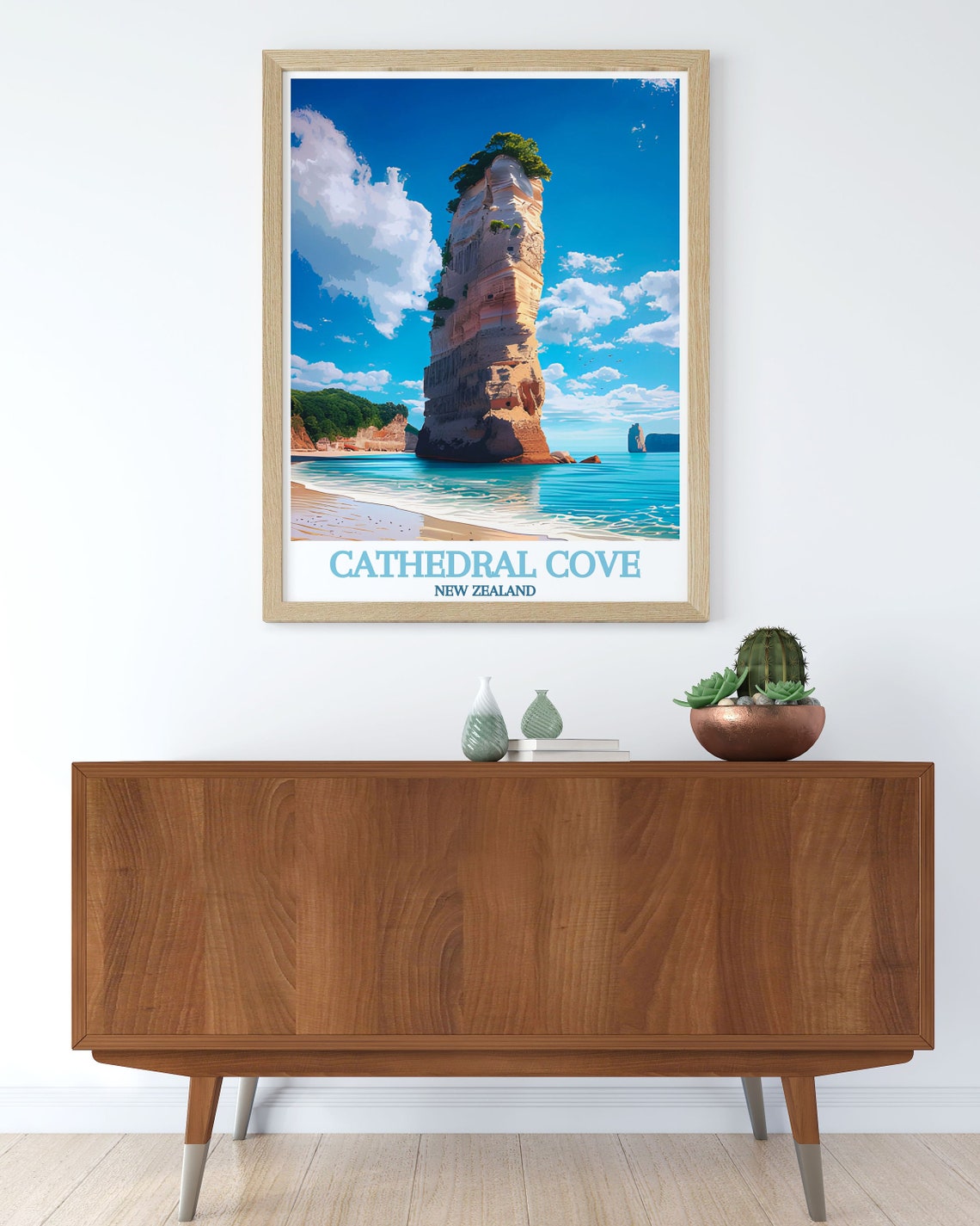 Cathedral Cove Towering Sea Stack Rock Formation Beach Poster - Image 3