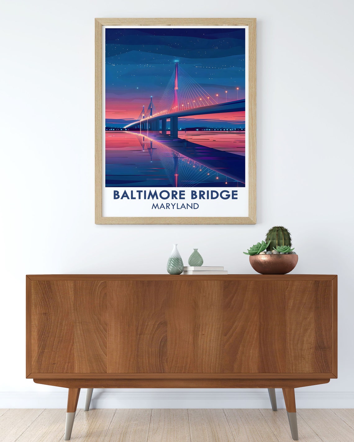 Baltimore Key Bridge Cable-Stayed Sunset Night Sky Travel Poster - Image 3