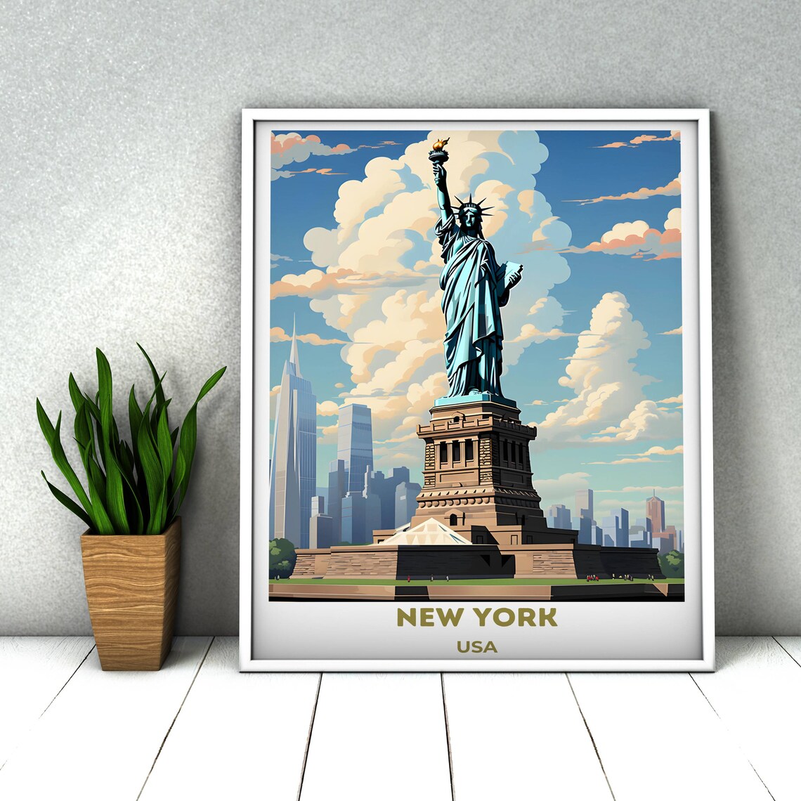 New York Statue of Liberty Daytime Skyline USA Landmark Poster - Image 4
