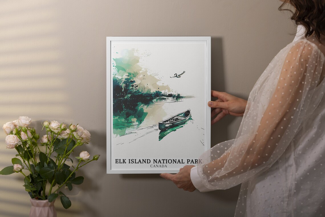 Elk Island National Park Canada Canoe Lake Watercolor Poster - Image 2