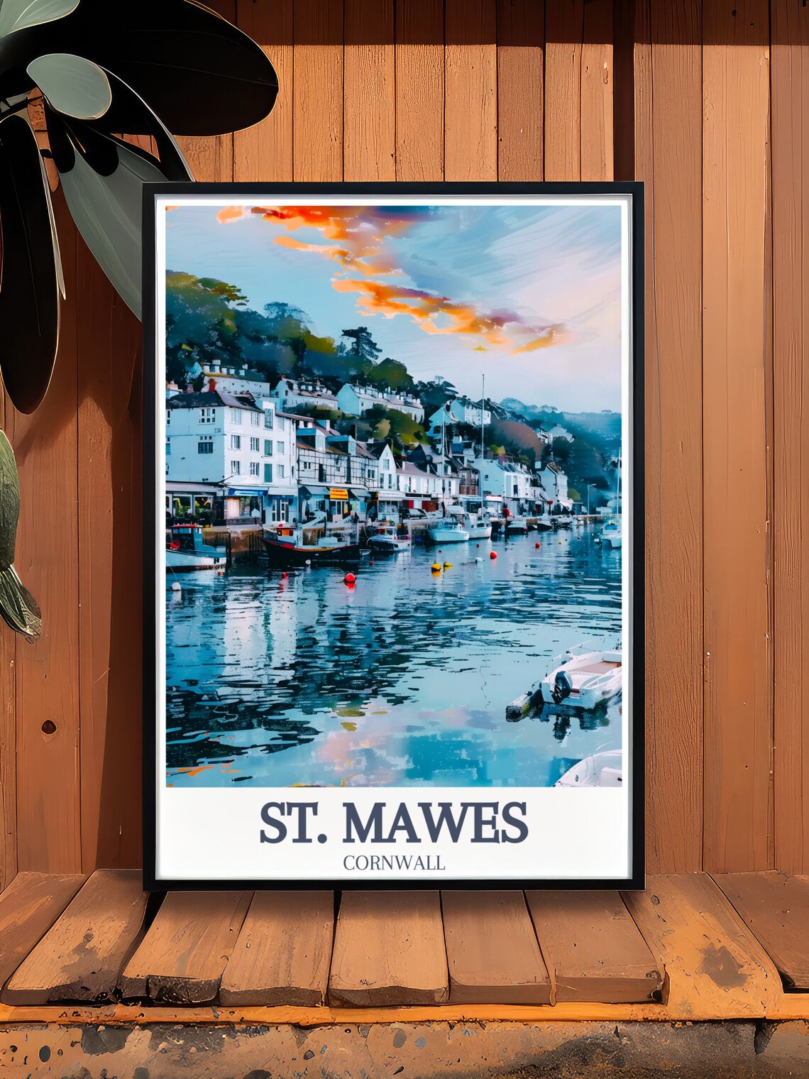 St Mawes Cornwall Harbour Sunset Boats Fishing Village Poster - Image 2
