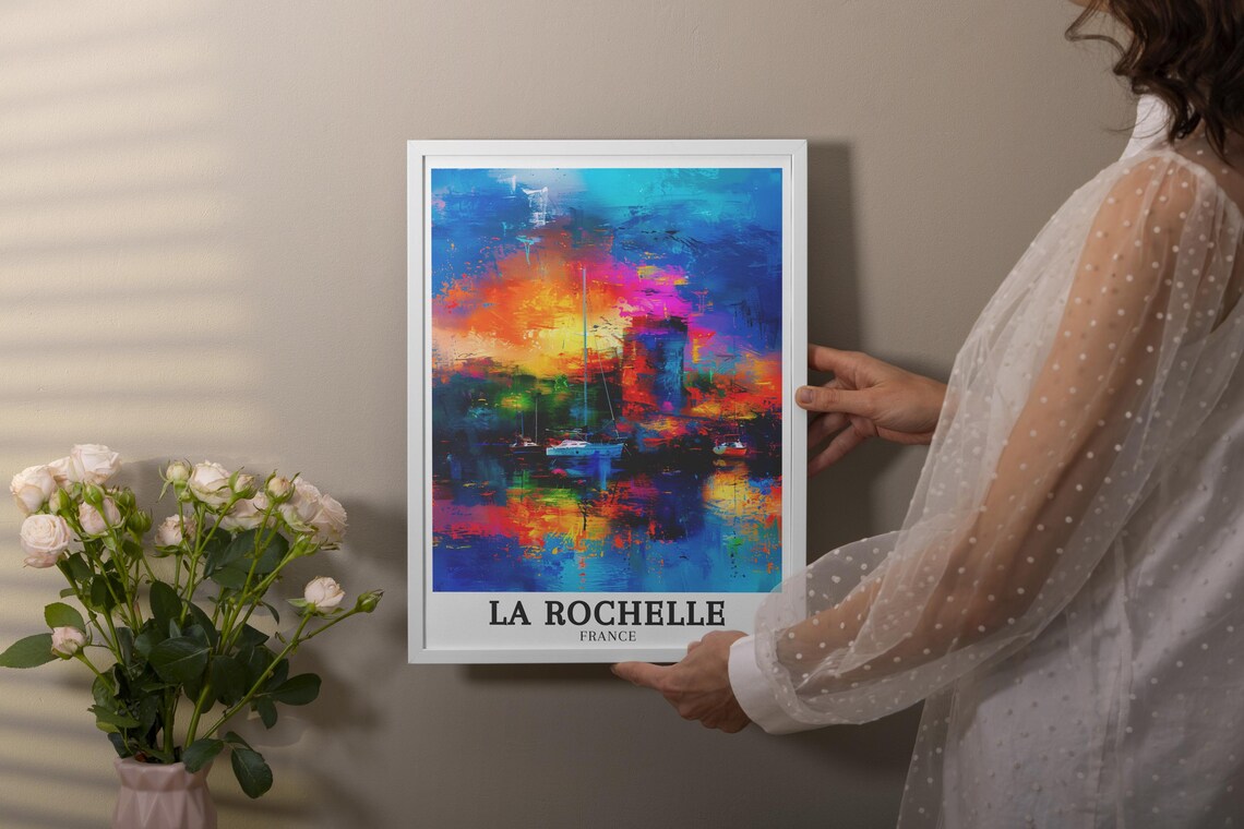 La Rochelle France Harbor Sunset Abstract Sailing Travel Poster - Image 3