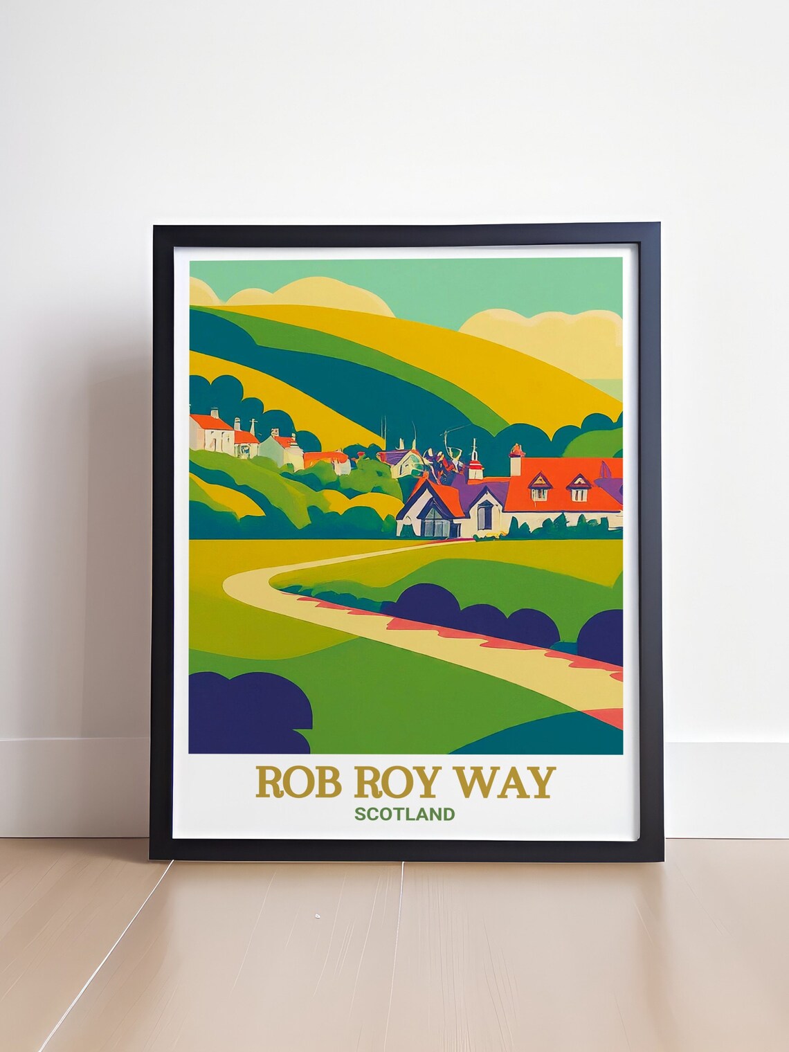 Rob Roy Way Scotland Red Roof Village Winding Road Colorful Poster - Image 4