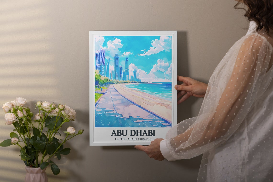 Abu Dhabi Corniche Beach With Modern Skyscrapers UAE Travel Poster - Image 3