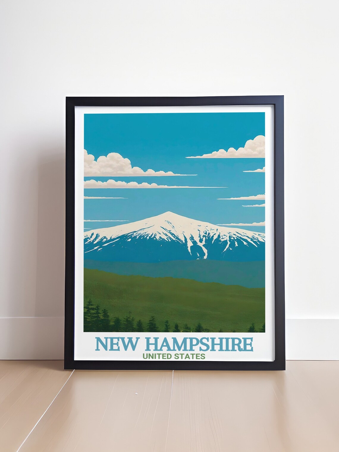 New Hampshire Snowy Mountain Peak Green Valley View Travel Poster - Image 4