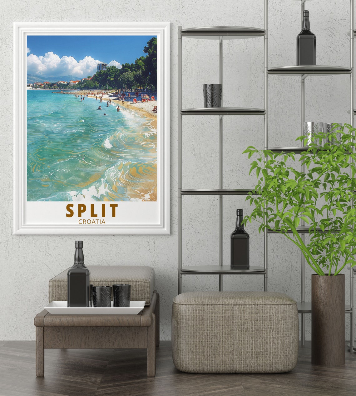 Split Croatia Turquoise Beach Swimmers Sunny Summer Coastline Poster - Image 2