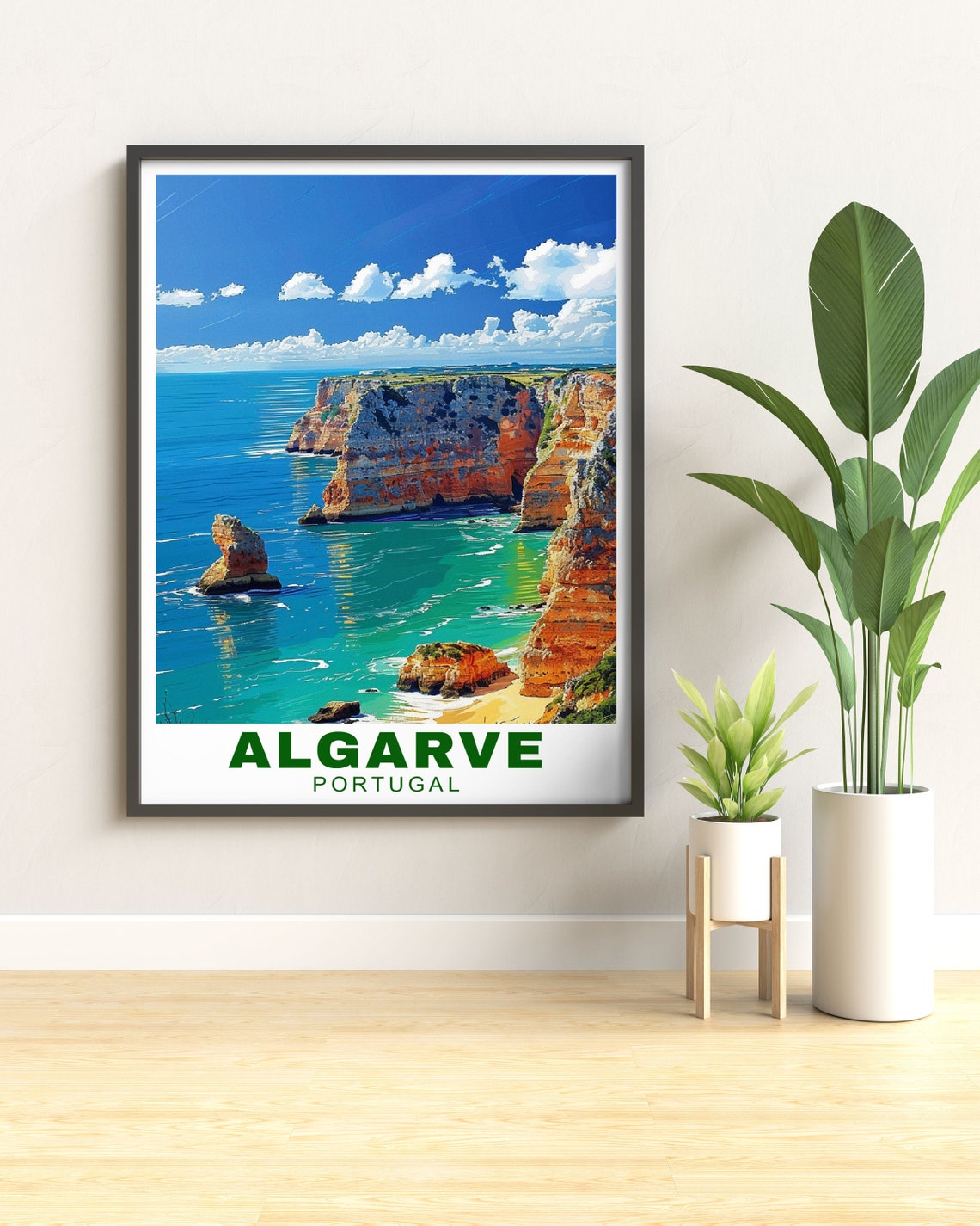 Algarve Portugal Red Rock Cliffs Turquoise Bay Travel Poster - Image 2