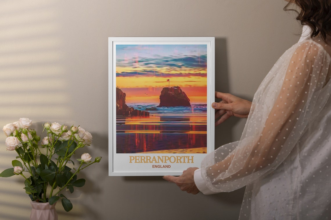 Perranporth Chapel Rock Sunset Beach England Vintage Travel Poster - Image 2