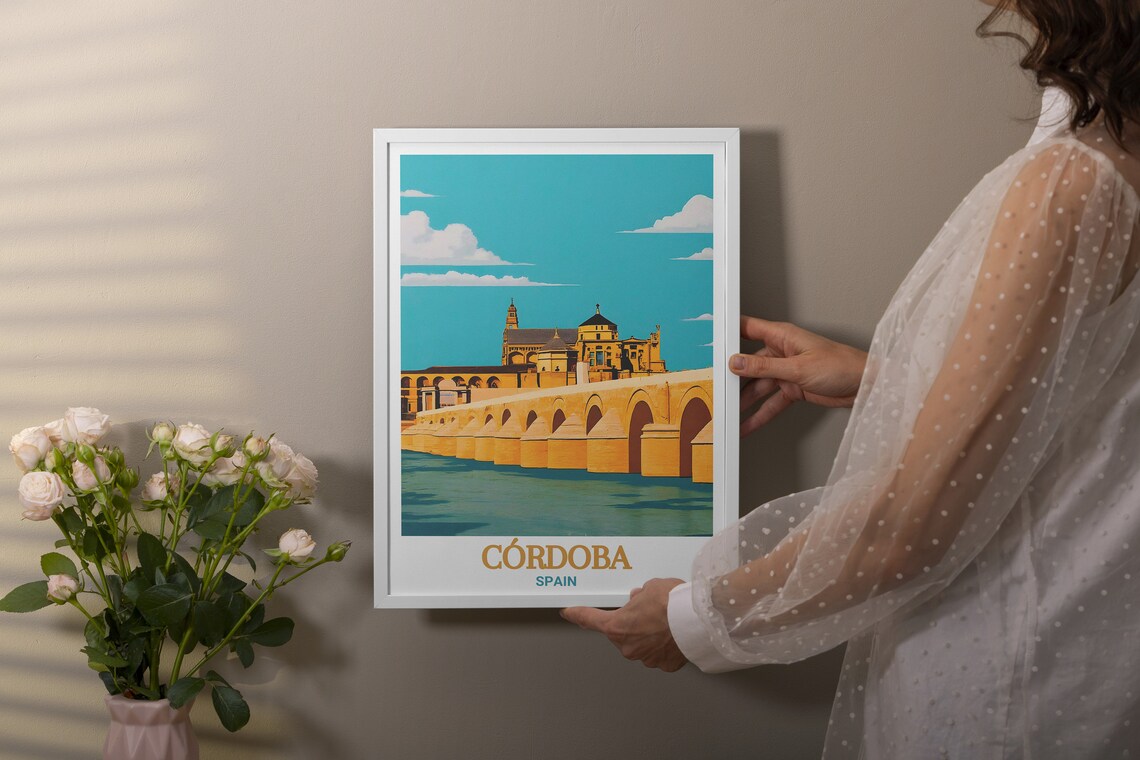 Cordoba Spain Roman Bridge Guadalquivir River Pop Travel Poster - Image 2