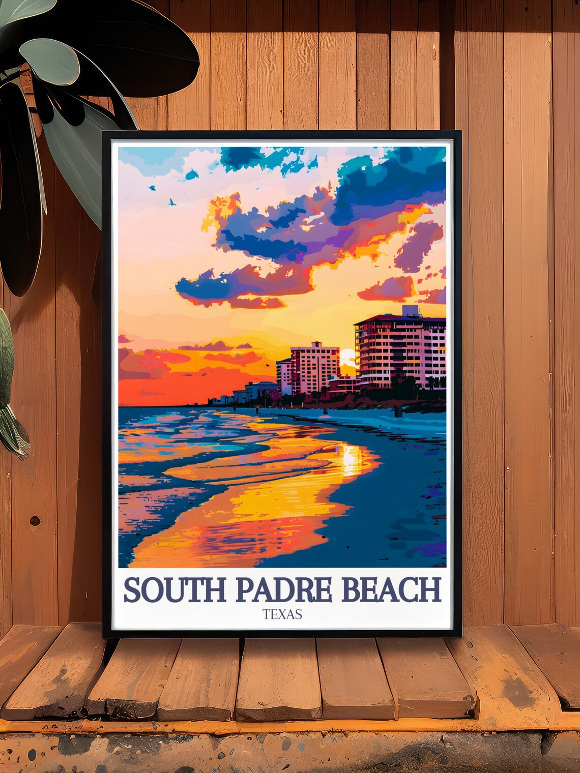 South Padre Island Texas Beach Golden Sunset Skyline Travel Poster - Image 2