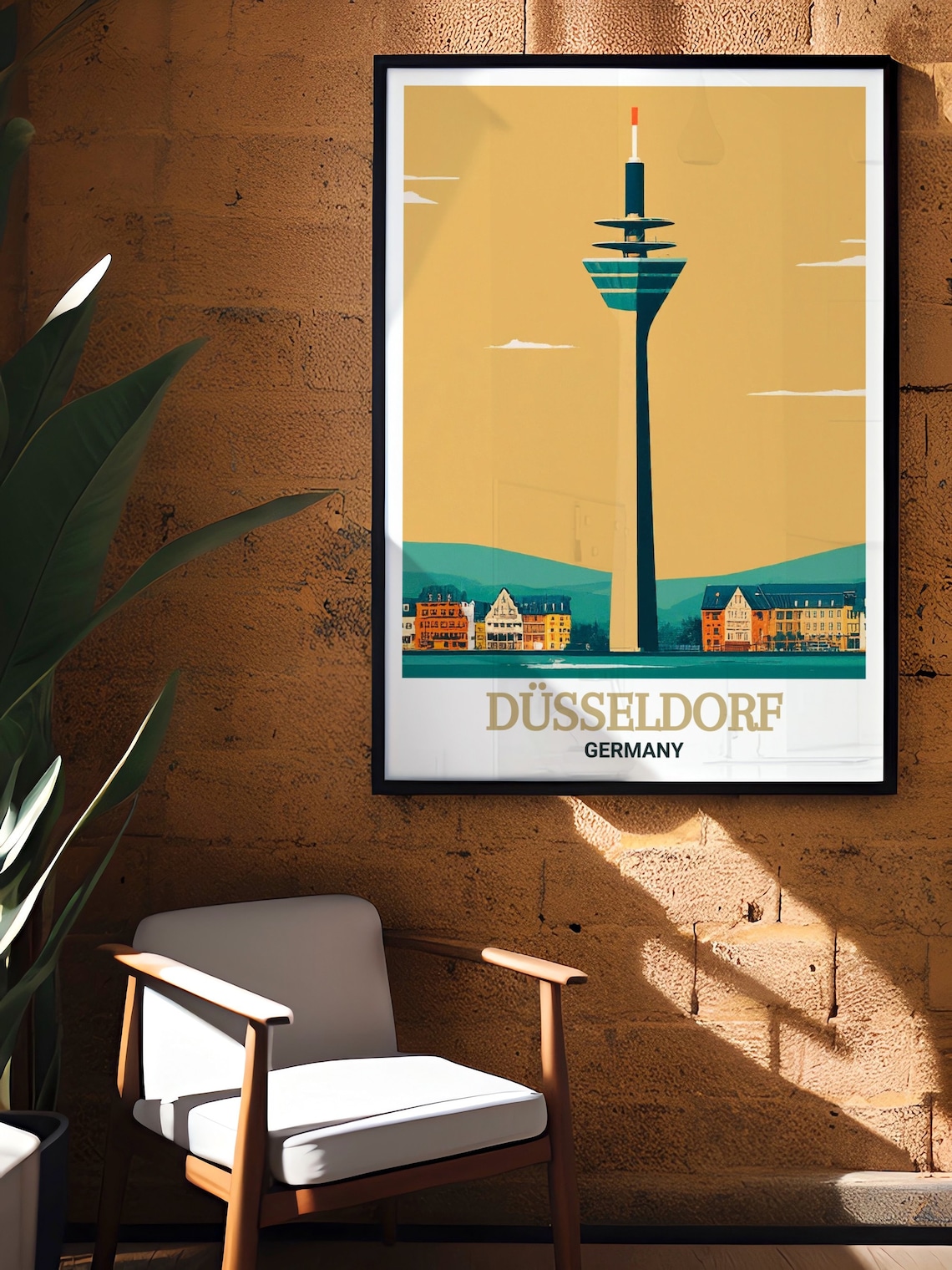 Düsseldorf Germany Rheinturm Tower Retro Minimalist Travel Poster - Image 3