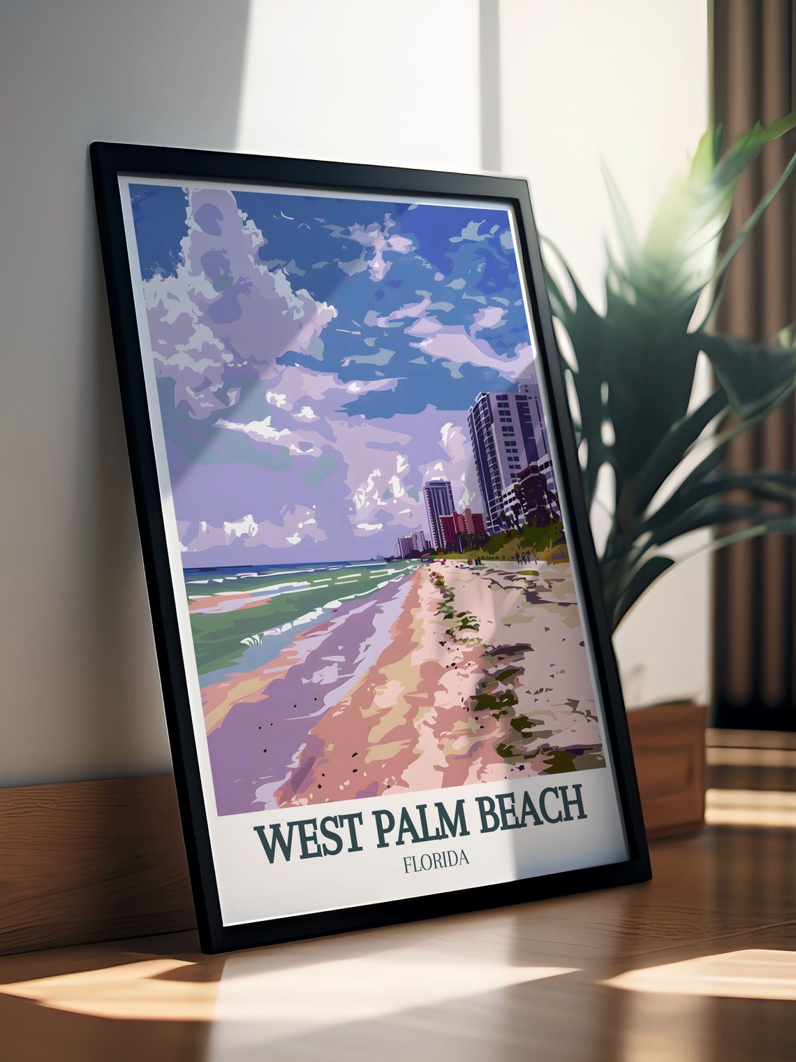 West Palm Beach Florida Beachfront Skyline Pastel Travel Poster - Image 3