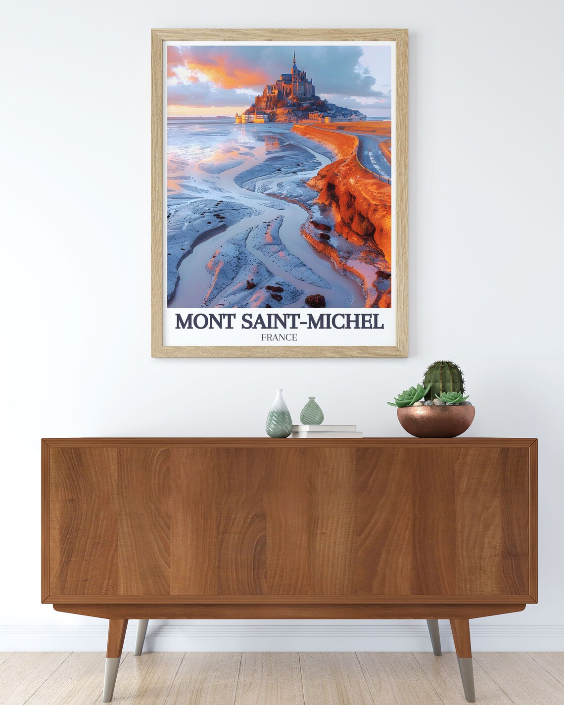 Mont Saint Michel France Golden Sunset Abbey Tidal Flats View Poster - Image 3
