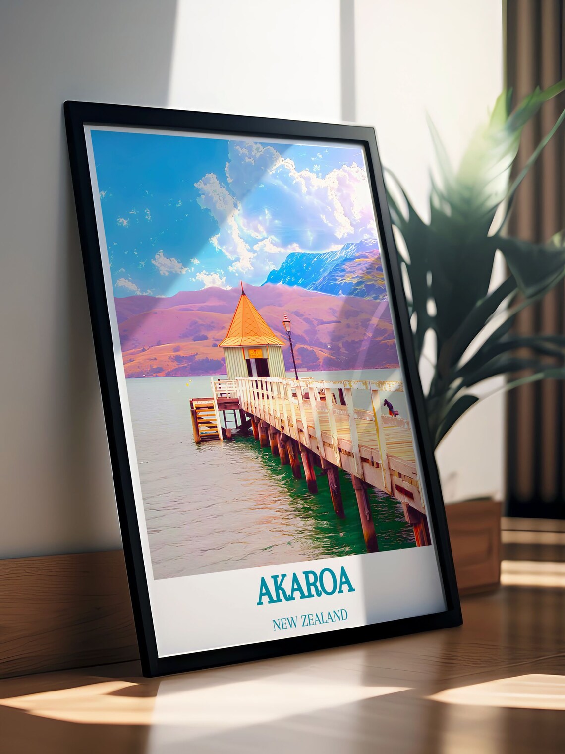 Akaroa New Zealand Harbour Pier Against The Purple Hills Poster - Image 4