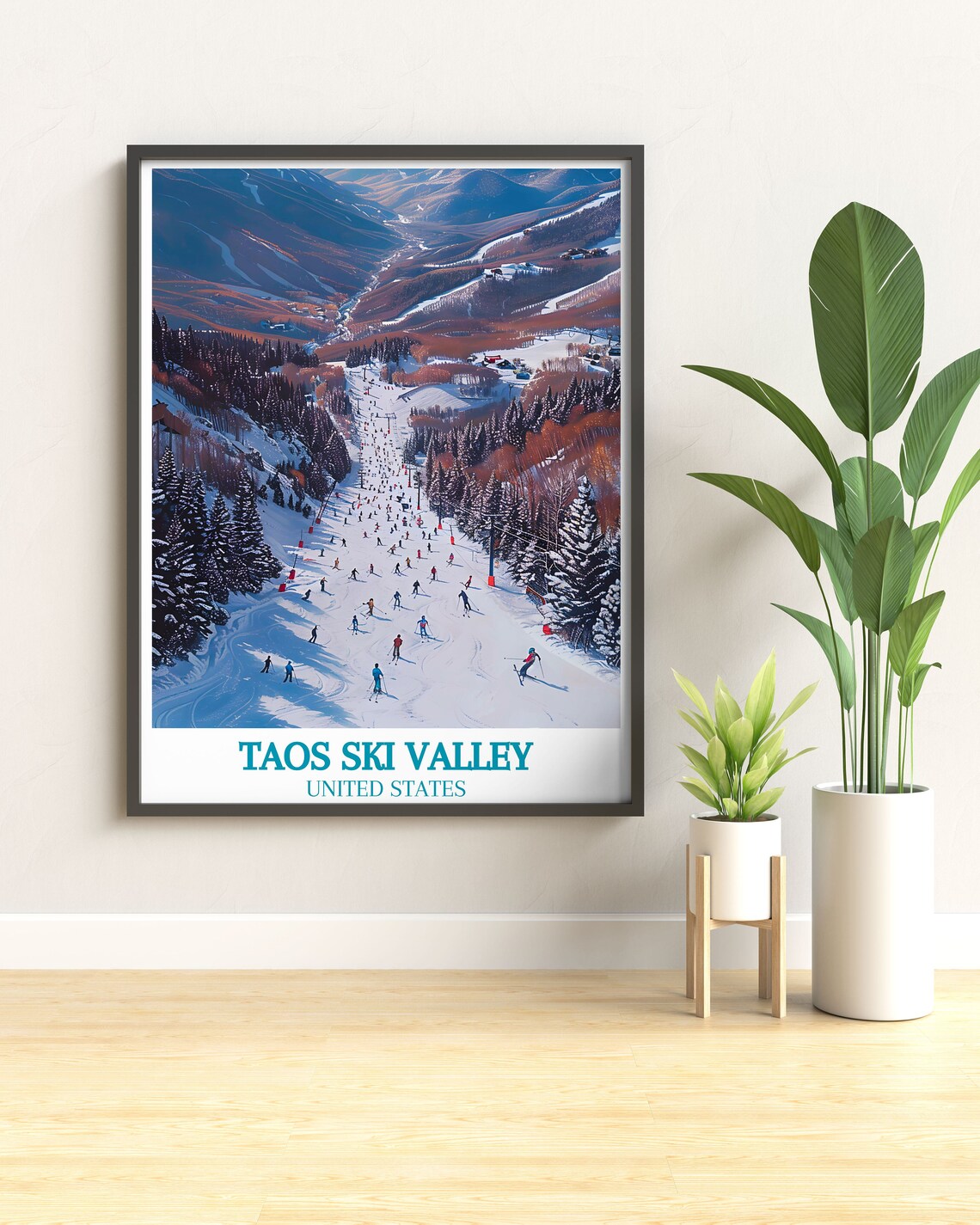 Taos Ski Valley Bustling Ski Slopes Aerial Winter Scene Poster - Image 2