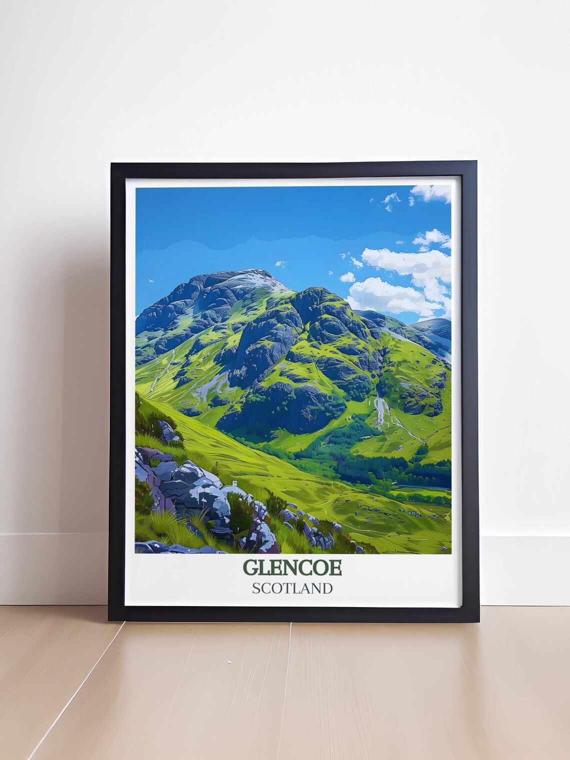 Glencoe Scotland Green Highland Craggy Peak Close Travel Poster - Image 4