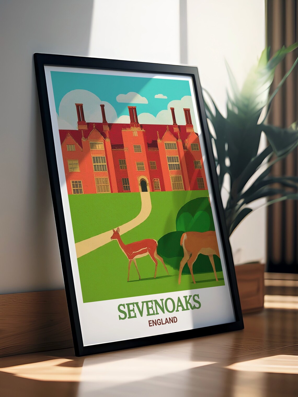 Sevenoaks England Red Brick Manor Deer Knole Park Travel Poster - Image 2