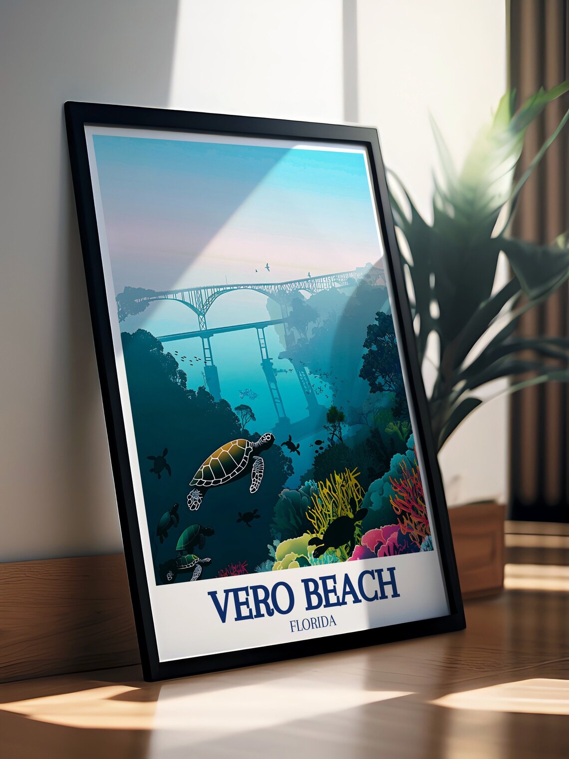 Vero Beach Florida Wabasso Bridge Sea Turtles Coral Reef Travel Poster - Image 2
