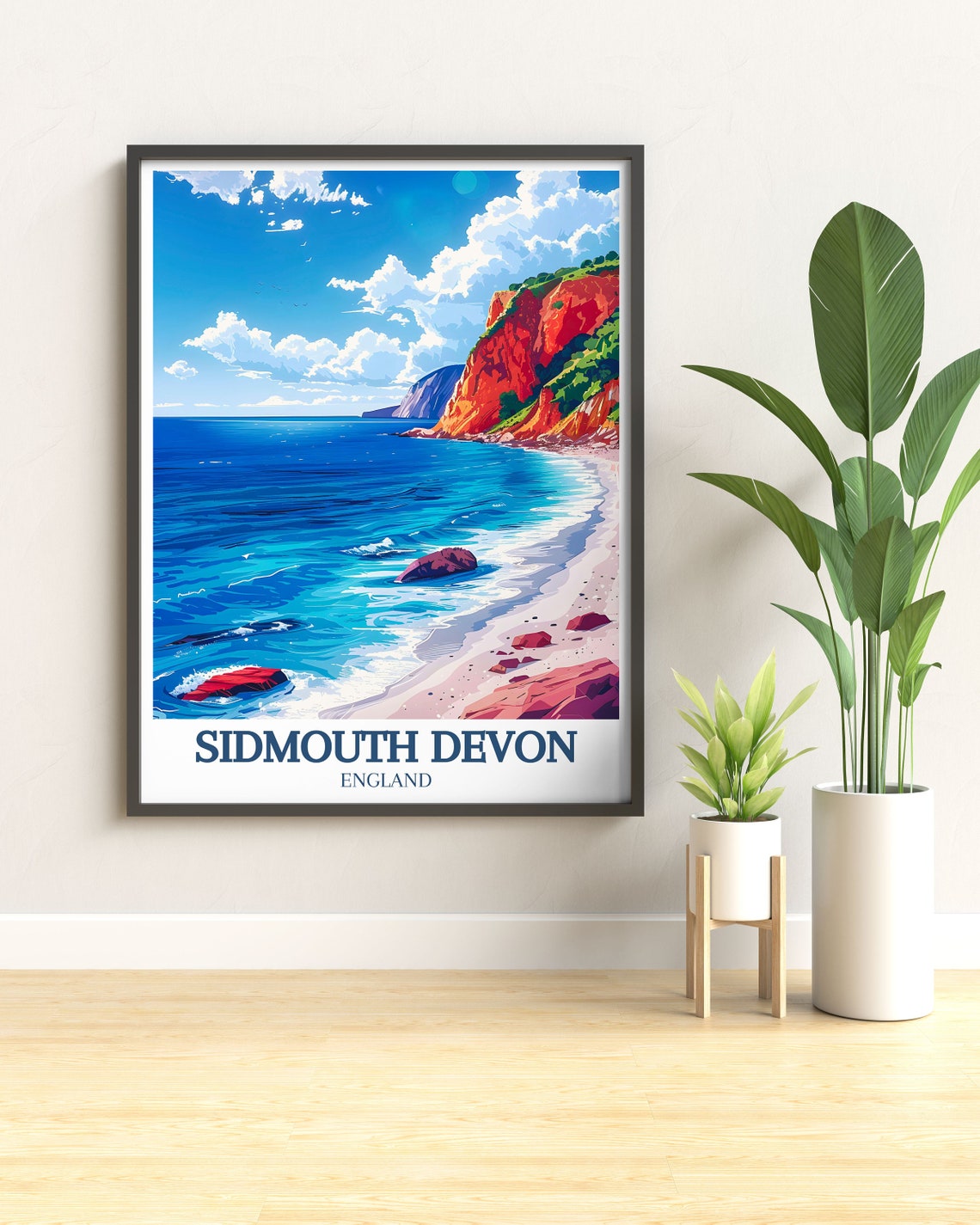 Sidmouth Devon Jurassic Coast Red Cliffs Bright Blue Sea Poster - Image 2