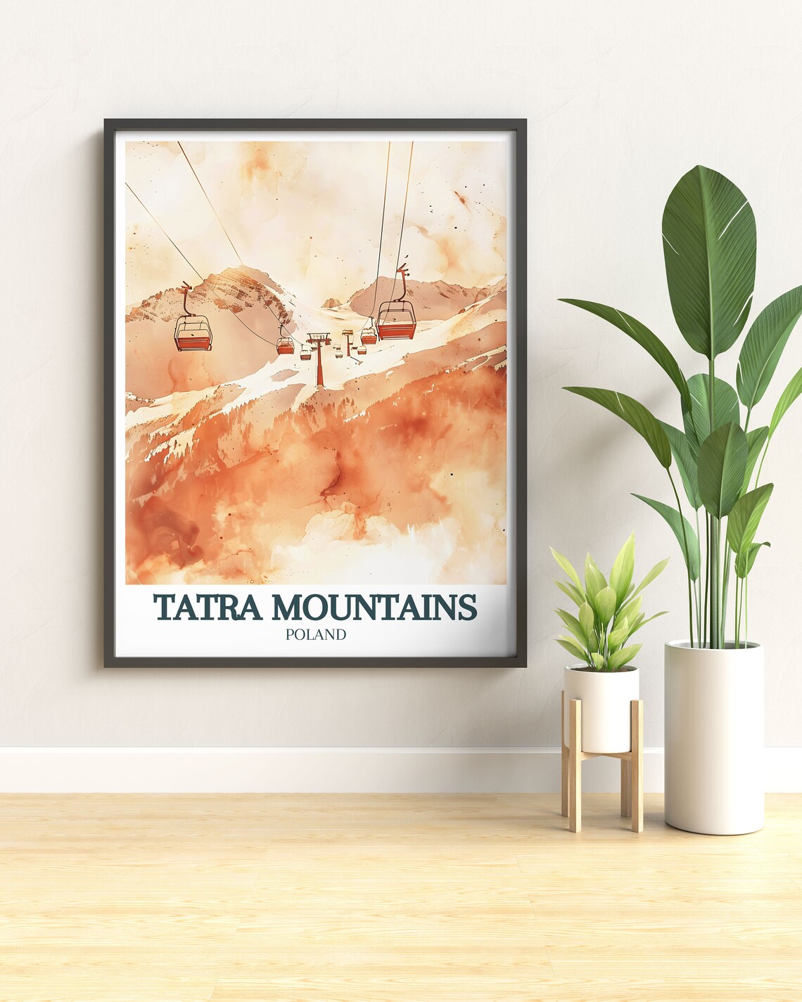Tatra Mountains Poland Winter Ski Lift Watercolor Travel Poster - Image 3