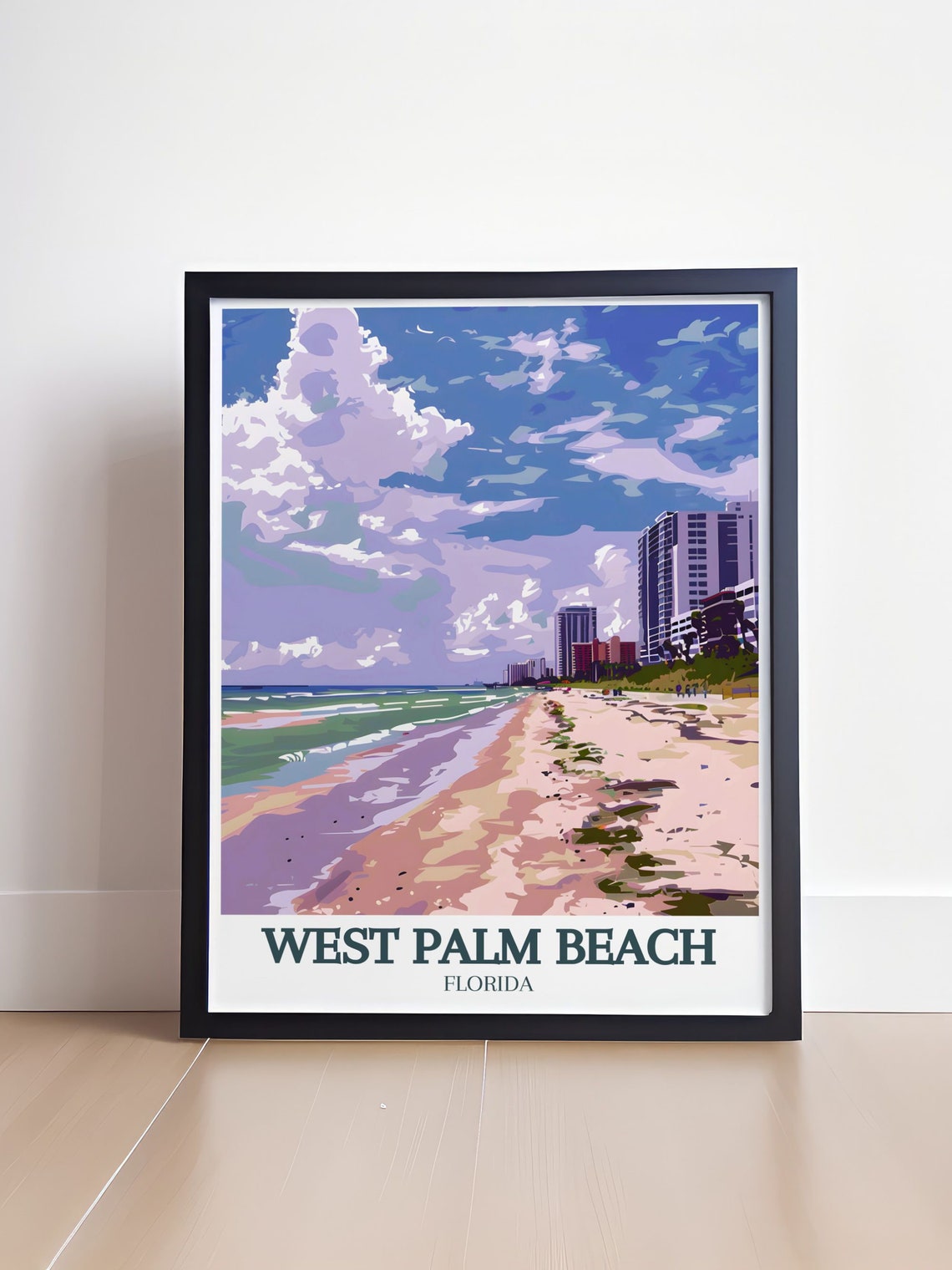 West Palm Beach Florida Beachfront Skyline Pastel Travel Poster - Image 4