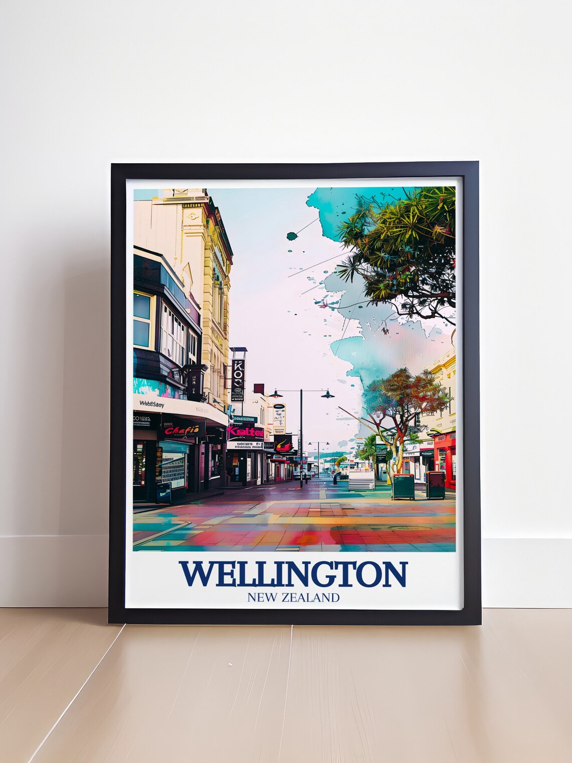 Wellington Cuba Street Watercolor City Scene New Zealand Travel Poster - Image 4