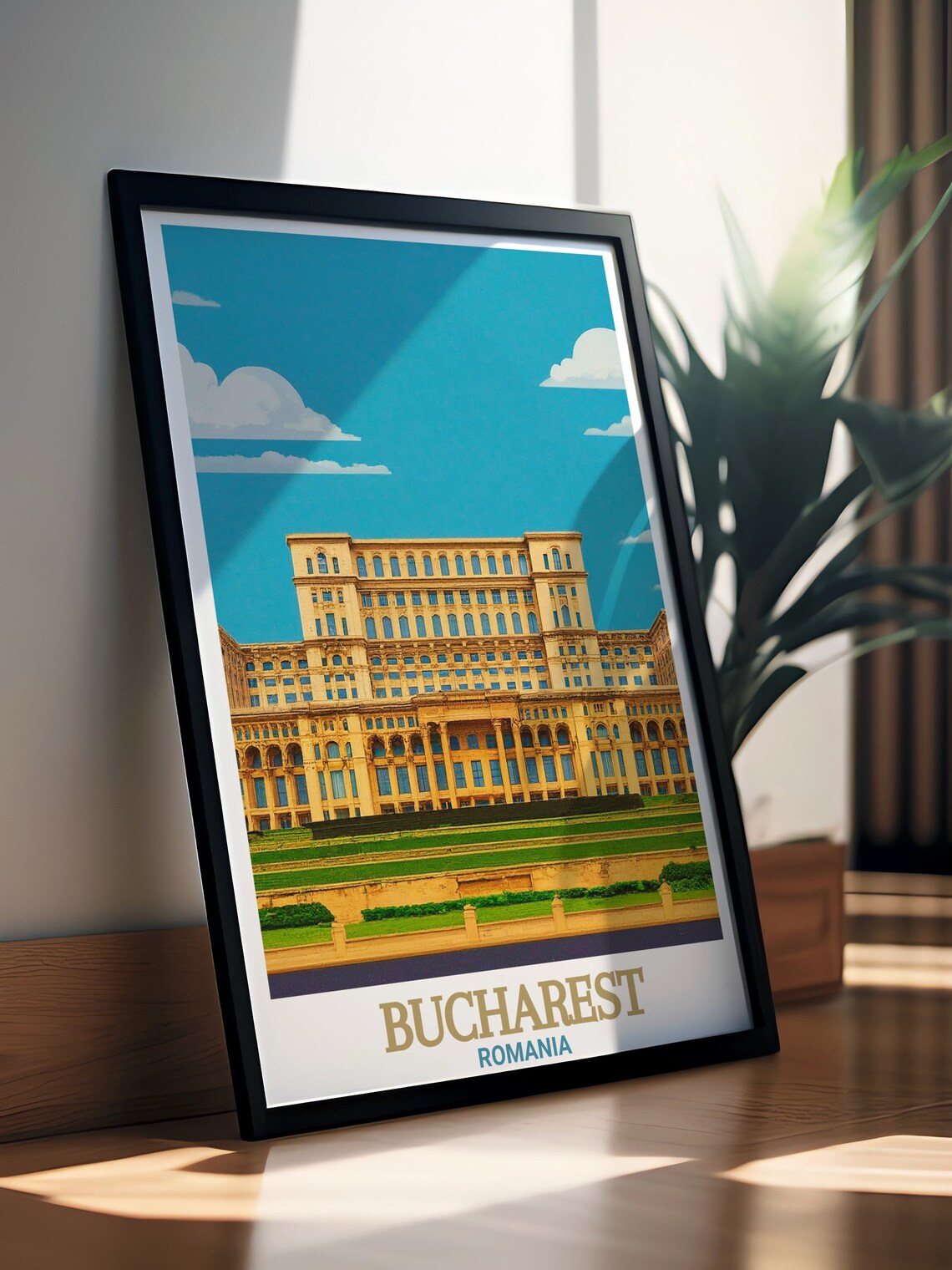 Bucharest Romania Palace of the Parliament Facade Travel Poster - Image 3