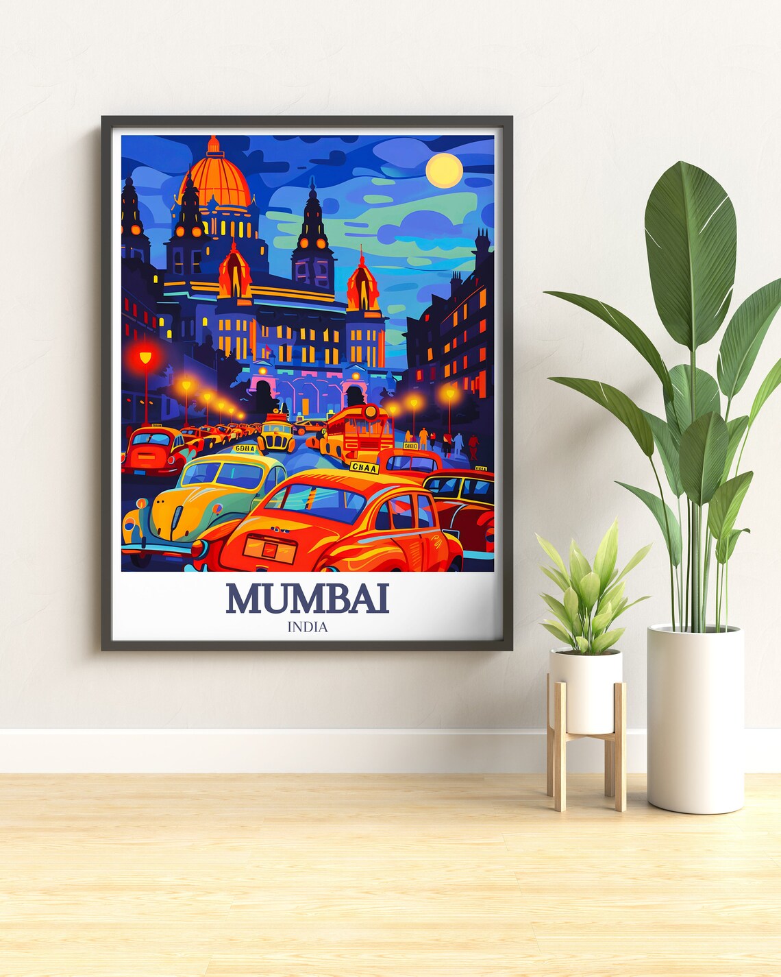 Mumbai Night Street Colorful Taxis Domed Landmark Neon Travel Poster - Image 3