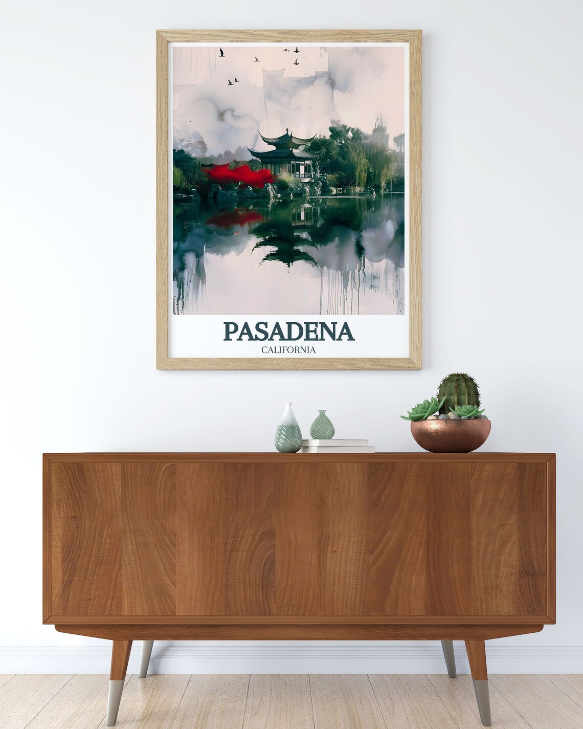Pasadena Chinese Garden Pagoda Pond Watercolor California Poster - Image 3